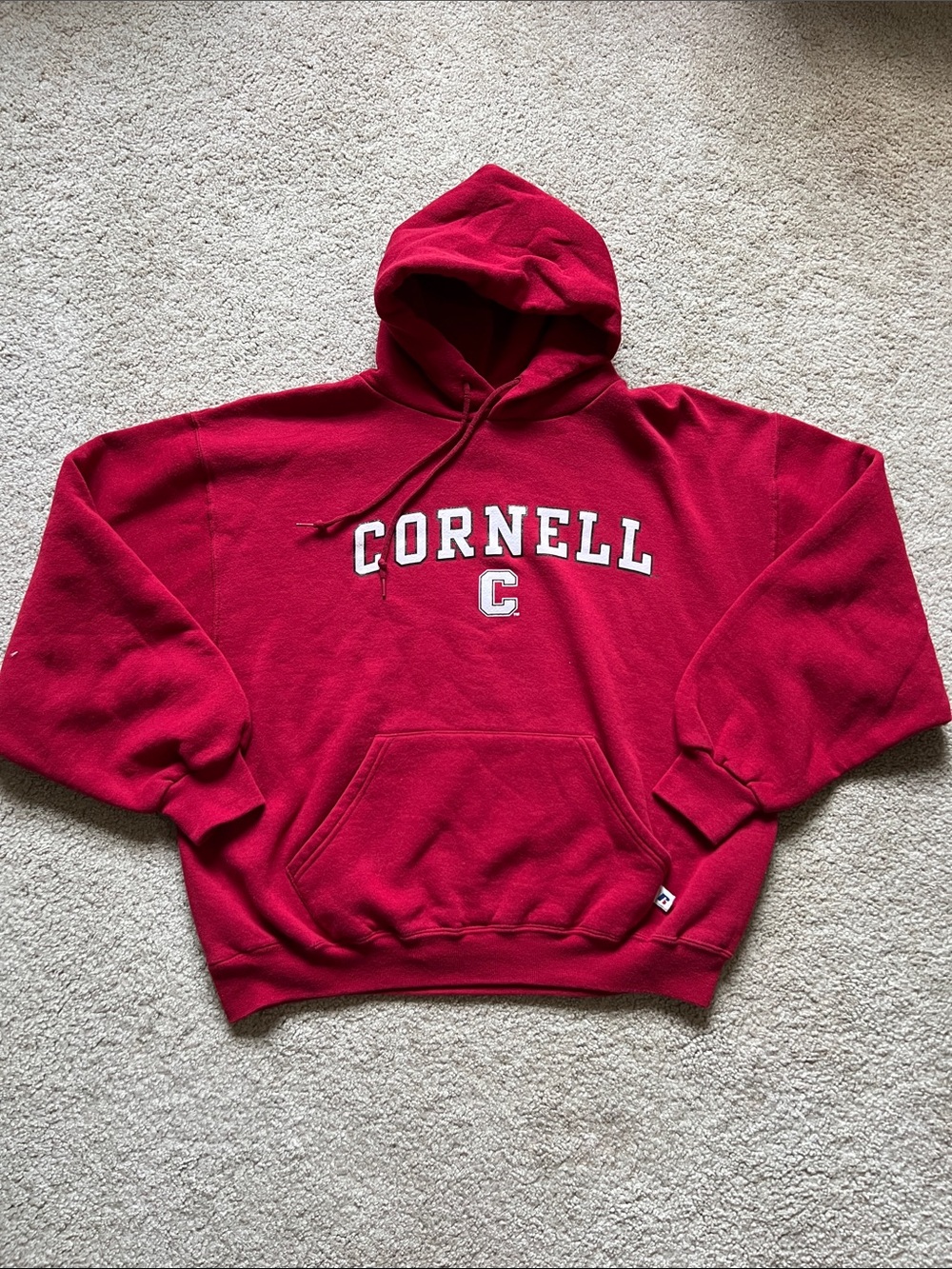 Russell Athletic Red Cornell Hoodie with White Lettering